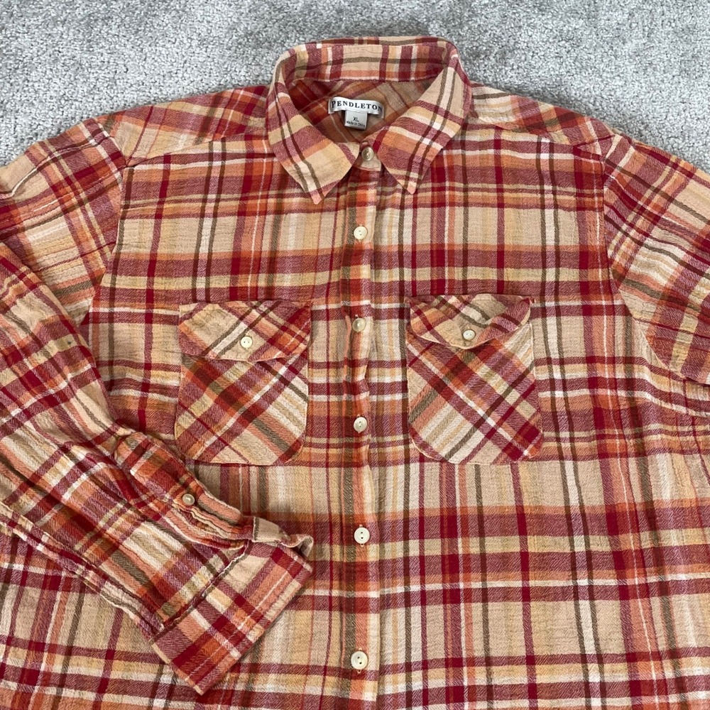 Pendleton Button Down Shirt Womens Extra Large Western Plaid Roll Tab Cotton Red